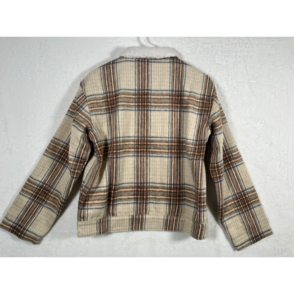 Vigoss‎ Brown Plaid Sherpa Trucker Jacket Women's Large Cropped Snap Front NWT - Picture 10 of 15